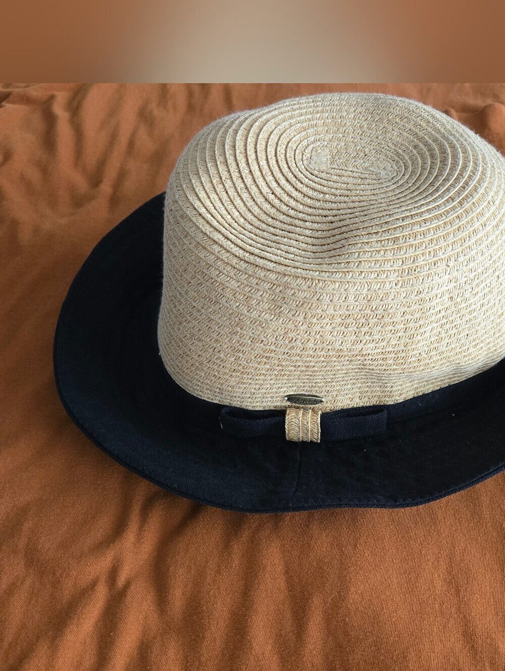 Scala Paper Straw Bucket Hat with Black Brim Beach Travel Pool Lake Market Boat - Picture 2 of 13